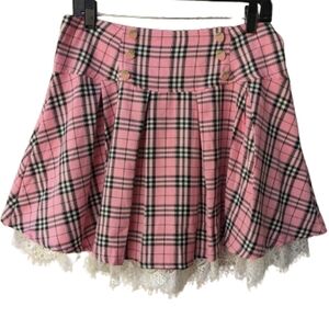 Pink  Plaid lace Ruffle Mini Skirt /Lg